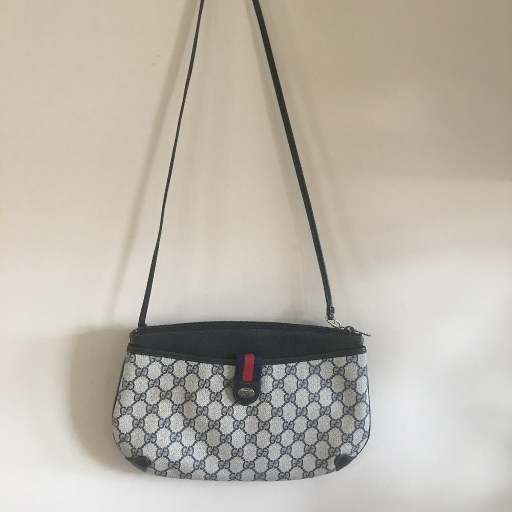 GUCCI Authentic Vintage Blue Logo Canvas Purse
